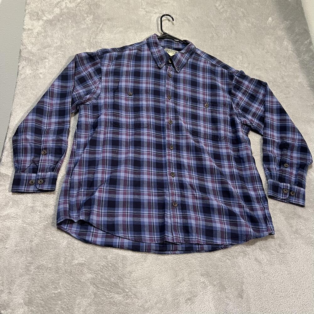 Duluth Trading Co Free Swingin Shirt Mens XL Blue Plaid Button Down 52007